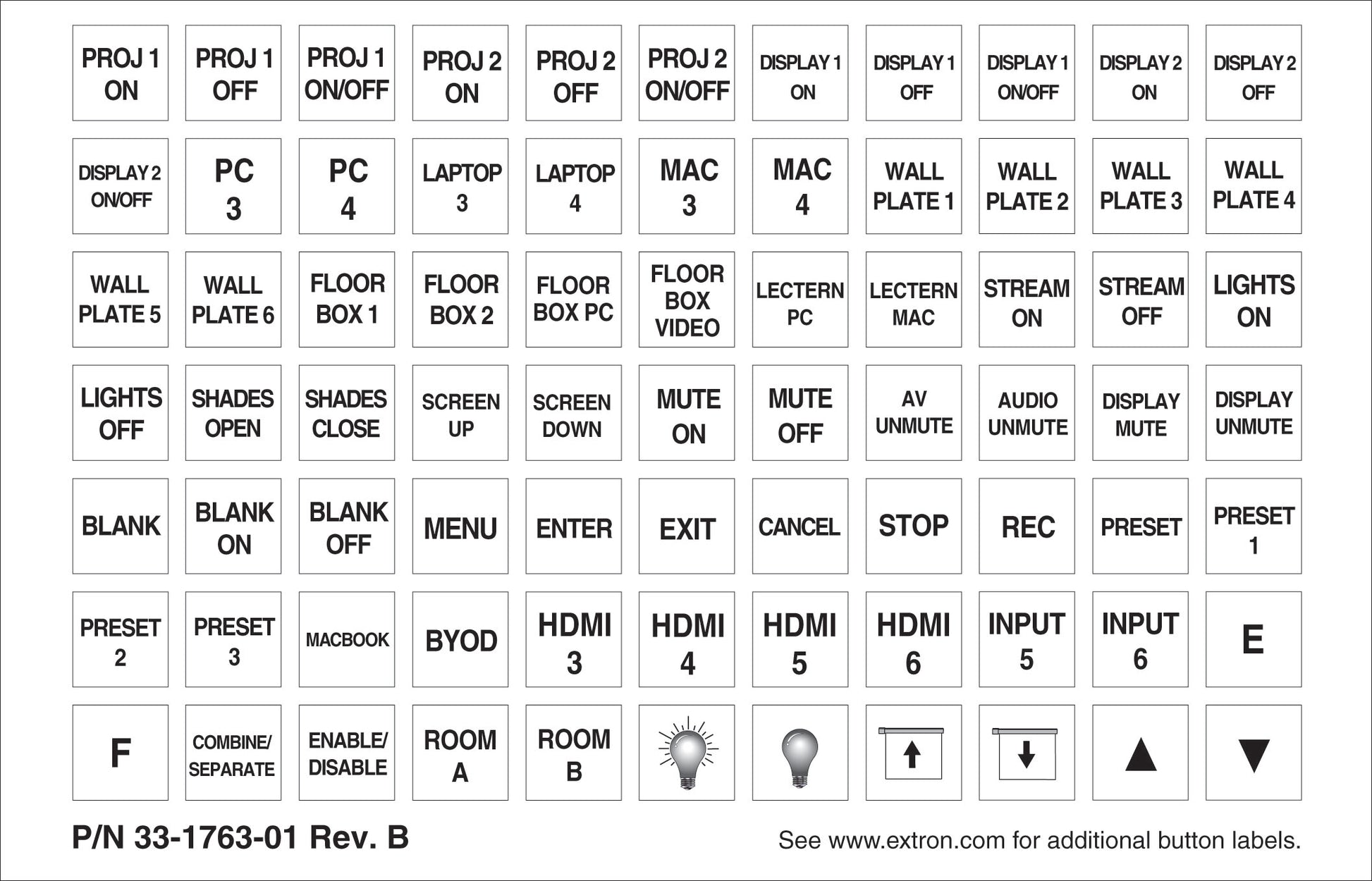 Extron Backlit Button Labels 33-1763-01