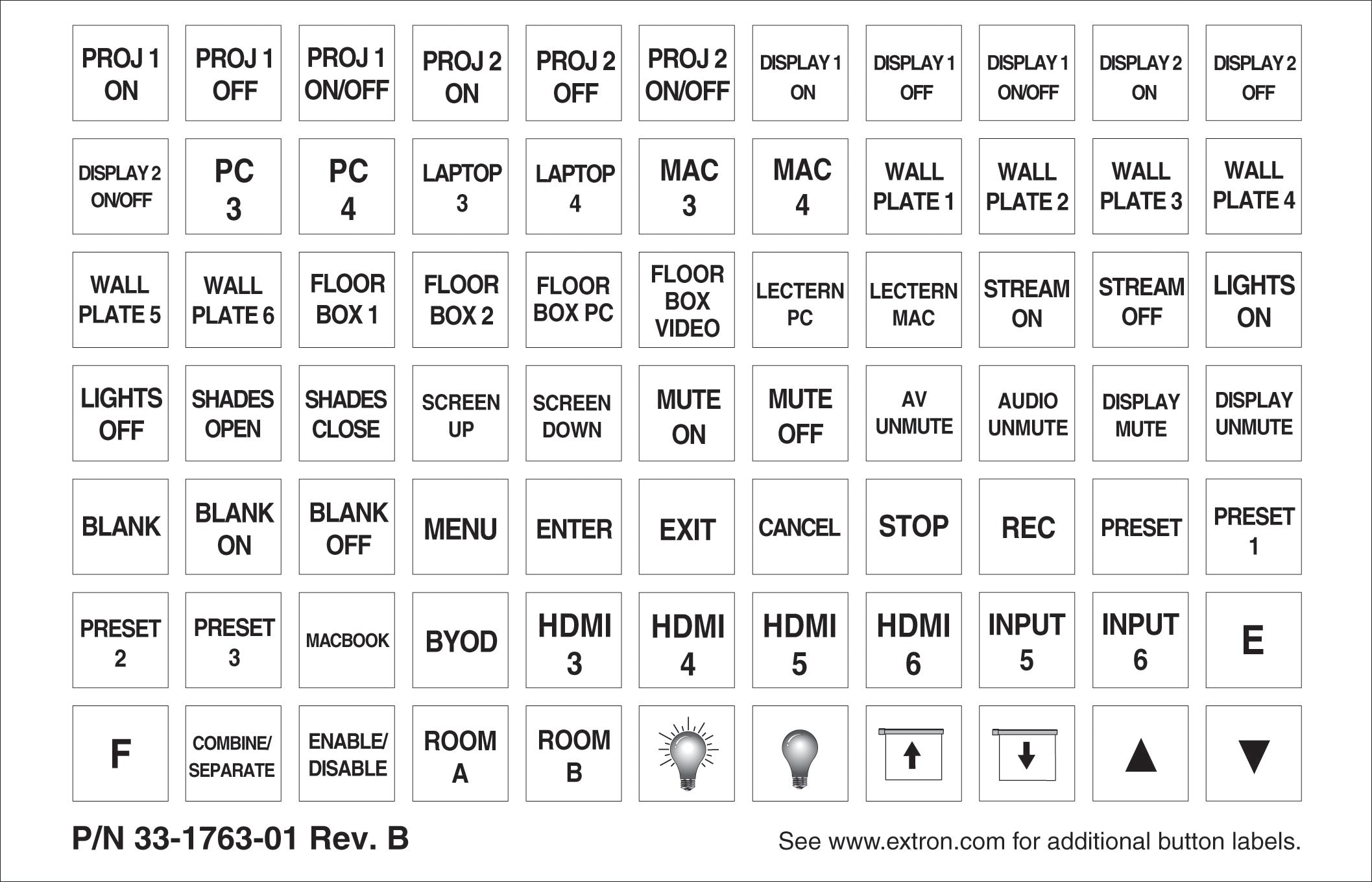 Extron Backlit Button Labels 33-1763-01