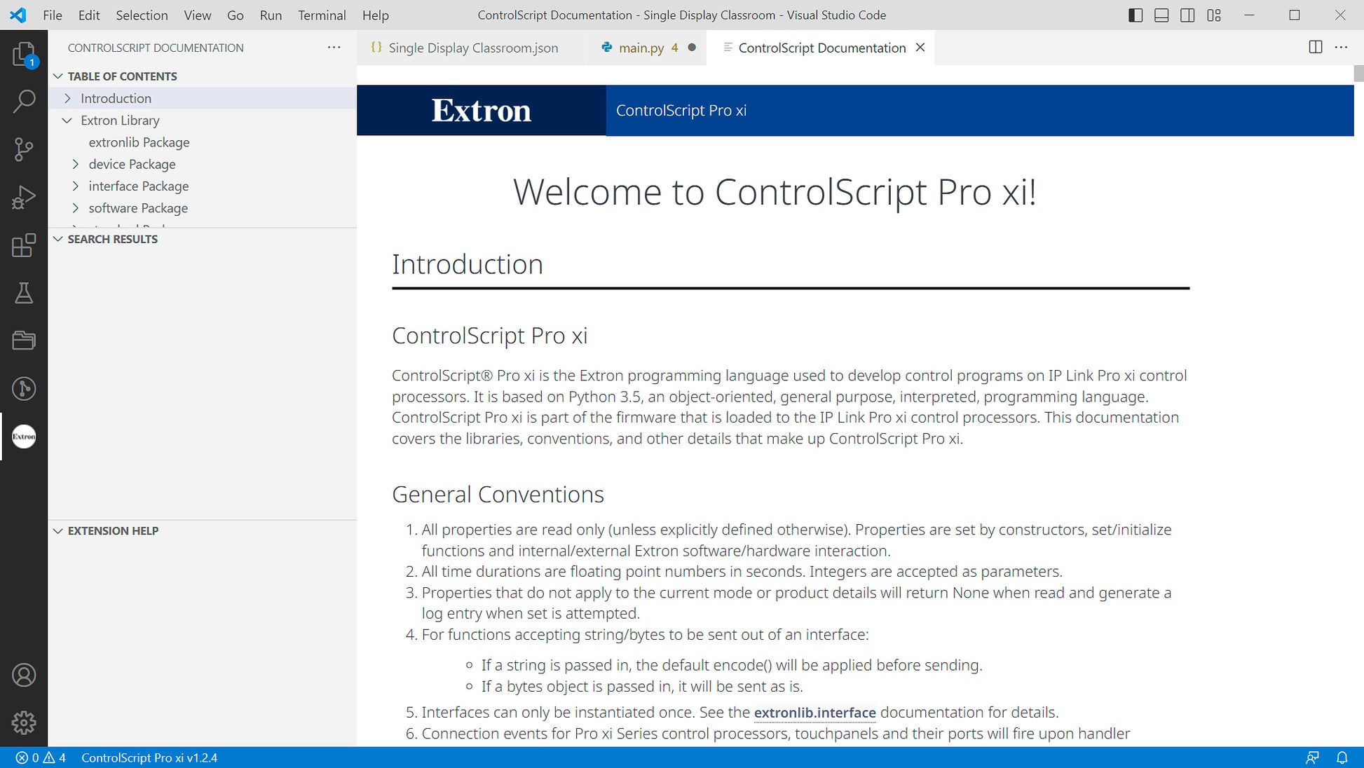 Extron ControlScript Extension for VS Code 79-775-01
