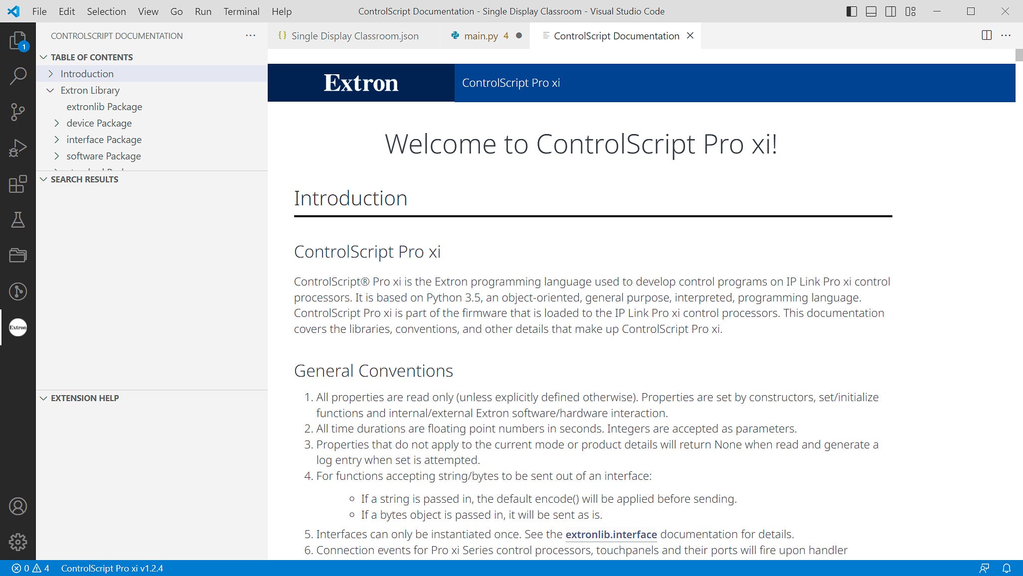 Extron ControlScript Extension for VS Code 79-775-01
