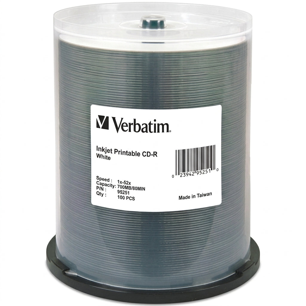 Verbatim 95251 700MB White Inkjet Printable CD-R Media (100-Pack)