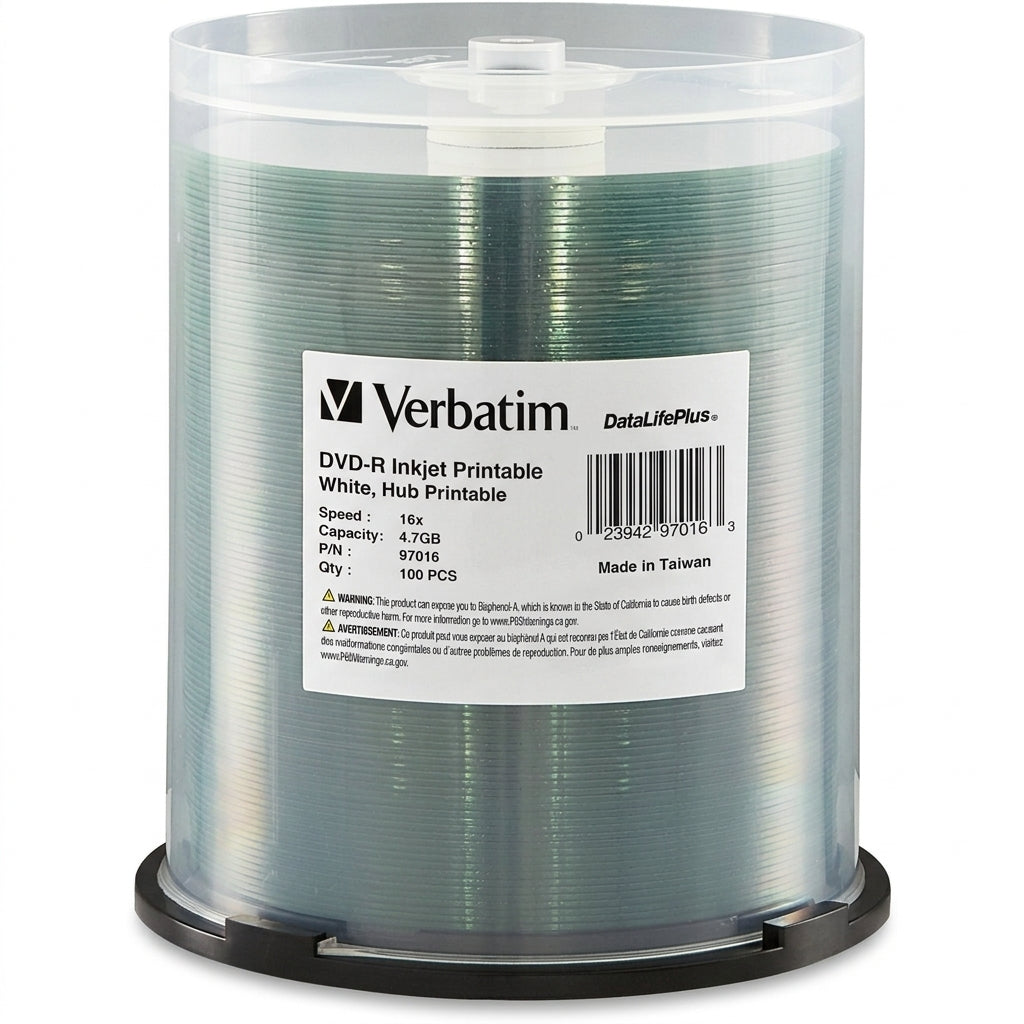 Verbatim 97016 4.7GB 16X Inkjet Printable DVD-R Media (100-Pack)